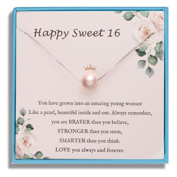 Sweet 16 Necklace Sterling Pink Pearl Necklace as Sweet 16 Gifts - Picture 1 of 8